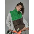 [no One Else] Slit-side Two-tone Knit Vest Green - One Size