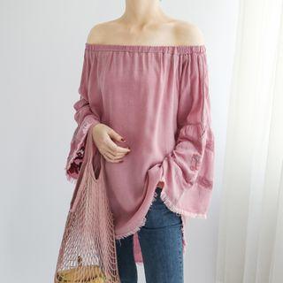 Fringed Off-shoulder Long-sleeve Blouse