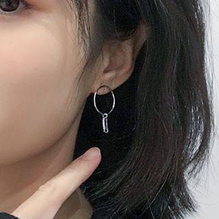 Rhinestone Safety Pin Pendant Hoop Earring Silver - One Size