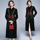 Single-breasted Embroidered Long Coat