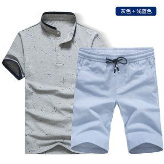 Set: Print Short-sleeve Polo Shirt + Shorts