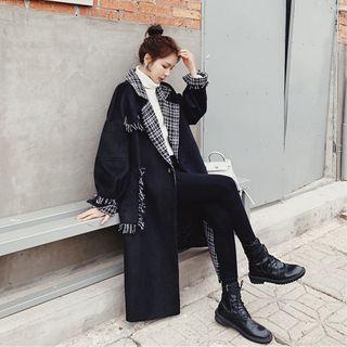 Double-breasted Plaid Trim Coat
