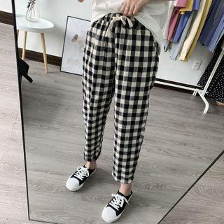 Gingham Cropped Tapered Pants