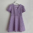 Puff-sleeve V-neck Checked Dress As Shown As Figure - One Size