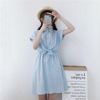 Tie Front Short Sleeve Shirt Dress