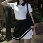 Short-sleeve Polo Shirt / Asymmetrical Mini A-line Skirt / Set