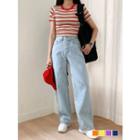 Letter Stripe Slim-fit Crop T-shirt