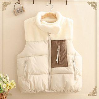 Fleece-panel Color-block Padded Vest