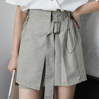Asymmetric Belted Mini A-line Skirt