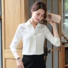 Long-sleeve Embellished Satin Blouse