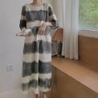 Short-sleeve Open Back Tie Dye Midi T-shirt Dress Gray & White - One Size