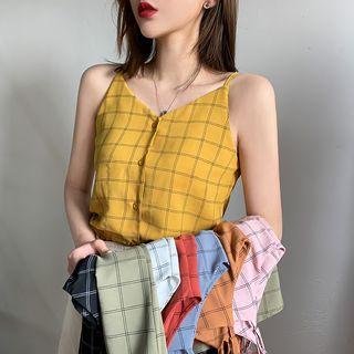 Spaghetti Strap Checker Buttoned Top