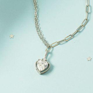 Rhinestone Heart Chain Necklace As Shown In Figure - One Size