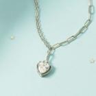 Rhinestone Heart Chain Necklace As Shown In Figure - One Size