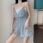 One-shoulder Camisole Top / V-neck Jumper Shorts