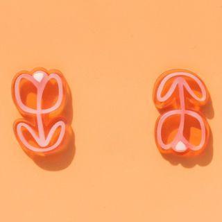 Flower Resin Earring 1 Pair - Ear Studs - Pink - One Size