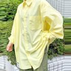 Oversize Long-sleeve Plain Shirt Yellow - One Size