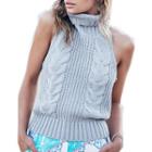 Turtleneck Cable-knit Halter Sweater
