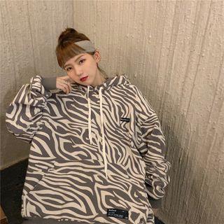 Zebra-stripe Front Pocket Hooded Sweatshirt