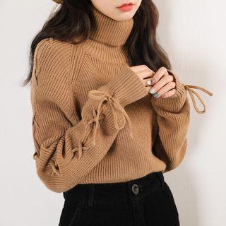 Lace-up Turtleneck Sweater