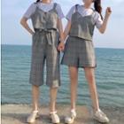 Set: Plaid Strappy Top + Shorts / Cropped Pants / Short-sleeve Top