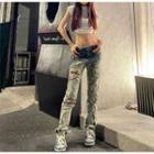 Low Rise Distressed Straight Leg Jeans