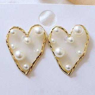 Faux-pearl Heart Stud Earring / Clip-on Earring
