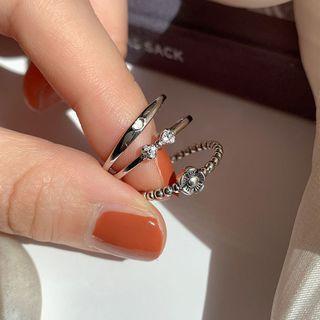 Flower / Rhinestone Sterling Silver Open Ring (various Designs)