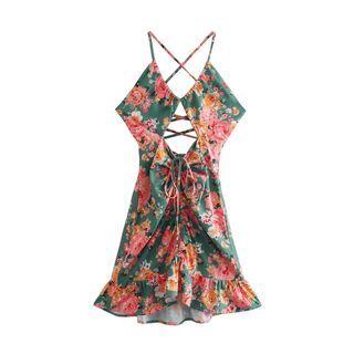 Spaghetti-strap Crisscross Print Mini A-line Dress