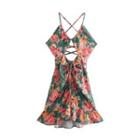 Spaghetti-strap Crisscross Print Mini A-line Dress