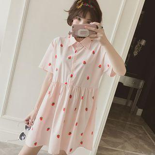 Strawberry Print Short Sleeve Shirt Dress