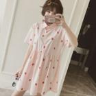 Strawberry Print Short Sleeve Shirt Dress