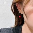 Bow Bead Dangle Earring 1 Pair - S925 Silver Stud - Gold & Red - One Size