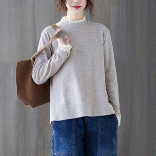 Ruffled Semi High-neck Long-sleeve Top