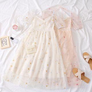 Star-print Mesh A-line Dress