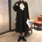 Long-sleeve Ribbon Tie Midi Dress