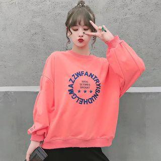 Balloon-sleeve Letter Embroidered Pullover
