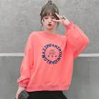 Balloon-sleeve Letter Embroidered Pullover