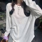 Long-sleeve Irregular T-shirt White - One Size