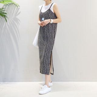 Spaghetti-strap Stripe Long Dress