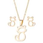Set: Stainless Steel Cat Pendant Necklace + Dangle Earring