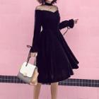 Long-sleeve Sheer Panel Velvet Party Dress