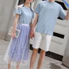 Couple Matching Short-sleeve Lettering T-shirt / Shorts / Mesh Overlay Midi Skirt