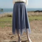 A-line Midi Mesh Skirt Blue - One Size