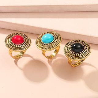 Faux Gemstone Alloy Open Ring Red & Black & Light Blue Alloy - Gold - One Size