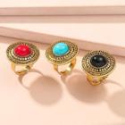 Faux Gemstone Alloy Open Ring Red & Black & Light Blue Alloy - Gold - One Size