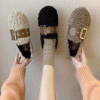 Faux Shearling Buckle Detail Flats