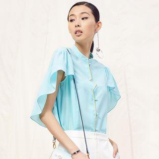 Frilled Embroidered Short-sleeve Chiffon Top
