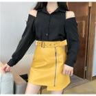 Cold Shoulder Shirt / Zip Detail Mini A-line Skirt