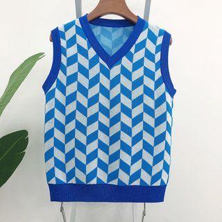 Geometric V Neck Knit Vest